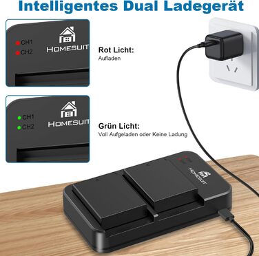Акумулятор Homesuit LP-E10 1600mAh та LED-зарядний пристрій для Canon EOS 1100D, 1200D, 1300D, 2000D, Rebel T3, T5, T6, T7, Kiss X50, Kiss X70 (2 шт.)