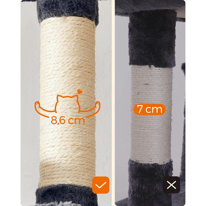 Дряпалка для котів Feandrea XXL, 164 см, сірий, 50 x 50 x 164 см