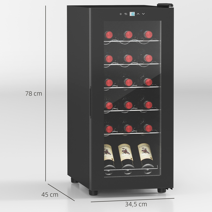 HOMCOM Wine Refrigerator, Compressor for 18 Bottles, 50 L Beverage Refrigerator with Glass Door, 5-18°, Bottle Refrigerator with Touch Switch | Aosom