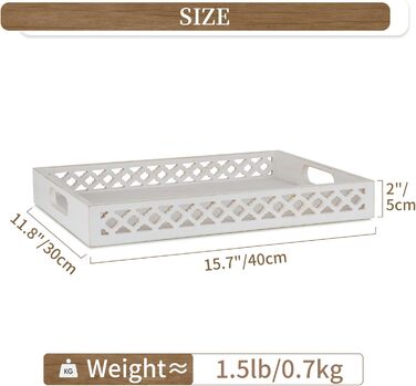 Hanobe Serving Tray Wooden Tray Decor Tray: Rectangular farmhouse decor tray wood white with handle white candle tray for coffee table tealight kitchen table