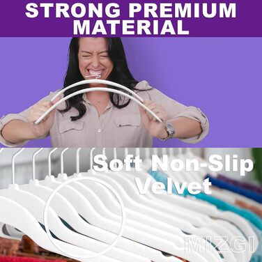 Набір велюрових плечиків для одягу MIZGI (30 шт.) - міцні, неслизькі, з гачками рожевого золота, економія місця, універсальний розмір (білий, 60 шт.)