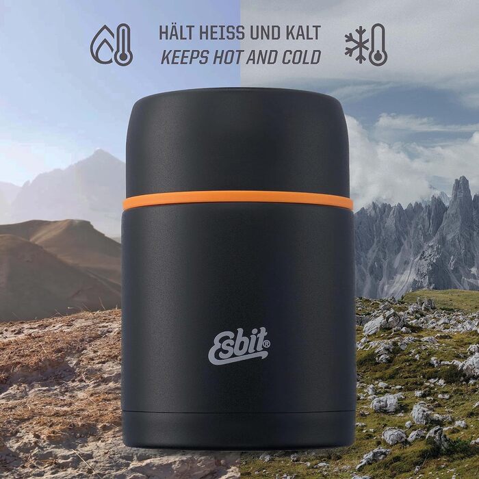 Esbit Classic Food Container - 500 ml Food Warmer in Black - Made of Stainless Steel for Hot and Cold Food
