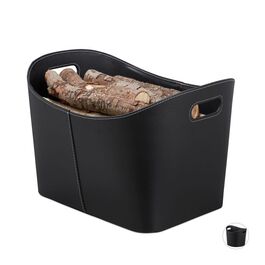 Relaxdays Firewood Basket, Faux Leather, Black