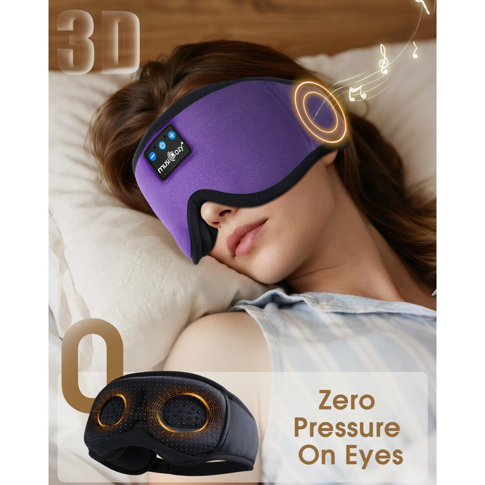 Маска для сну Musicozy з навушниками | Bluetooth 5.4, блокування світла, для подорожей, лавандовий колір. Подарунок для чоловіків та жінок