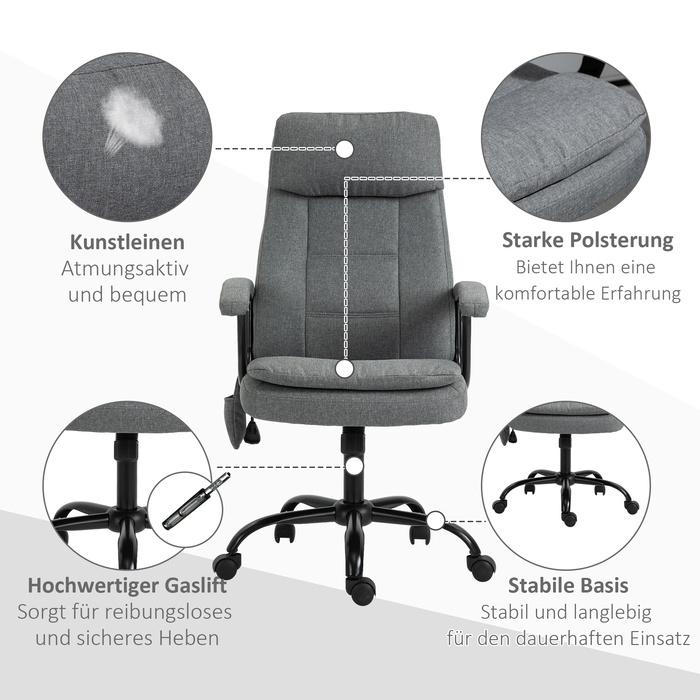 Vinsetto Massage Office Chair, Ergonomic Desk Chair, Adjustable Gaming Chair, Grey | Aosom