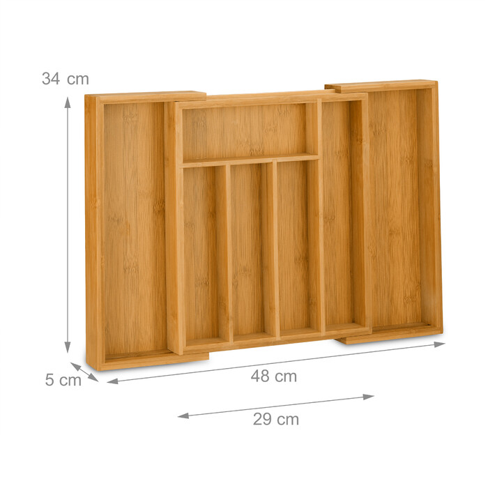 Relaxdays Cutlery Box Bamboo 48cm Extendable