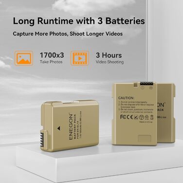 Запасний акумулятор ENEGON EN-EL14/EL14a (2 шт.) та смарт-LED зарядний пристрій Dual USB для Nikon DSLR D3100, D3200, D3300, D3400, D3500, D5100, D5200, D5300, D5500, D5600, DF, Coolpix P7000, P7100, P7700, P7800 (2 акумулятори + зарядний пристрій)