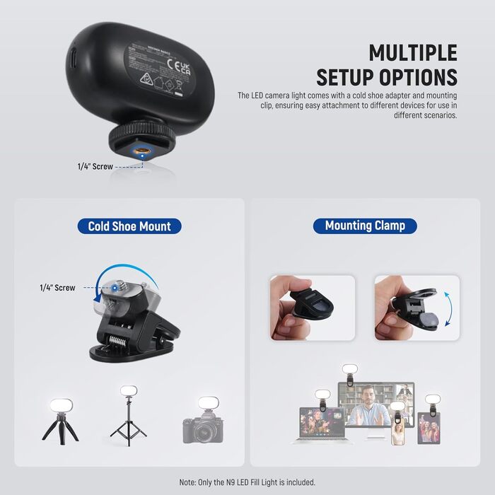 NEEWER BL120B LED світло для селфі та татуювань, сумісне з iPhone, з кліпсою, CPL фільтром, штативом та тримачем для телефону, BL120B (N9)