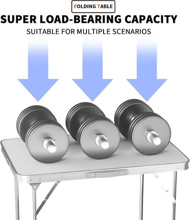 Складний алюмінієвий стіл для пікніка, саду, кемпінгу 120x60x70 см, регульована висота