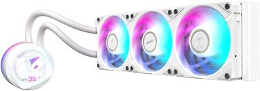 Водяне охолодження CPU GIGABYTE AORUS WATERFORCE II 360 Ice AIO з LCD-дисплеєм - 3x120mm RGB вентилятори, сумісність Intel LGA 1851 та AMD AM5, білий корпус