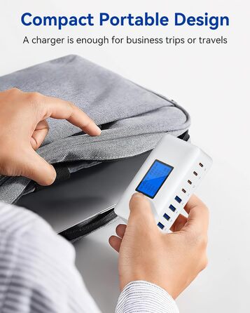 Зарядний пристрій USB-C 200W, 8 портів, LCD-дисплей, PD 65W для MacBook, iPad, iPhone 16/15/14/13 Pro/Max, Samsung S24/S23 - Чорний