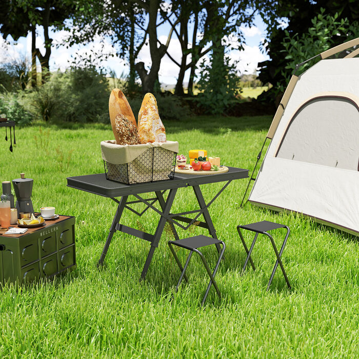 Outsunny Adjustable Height Folding Table, Folding Garden Table with Metal Grid, Lightweight Aluminum Multifunction Table, Side Table for Garden, Balcony, Camping, 90 x 40.5cm Black | Aosom
