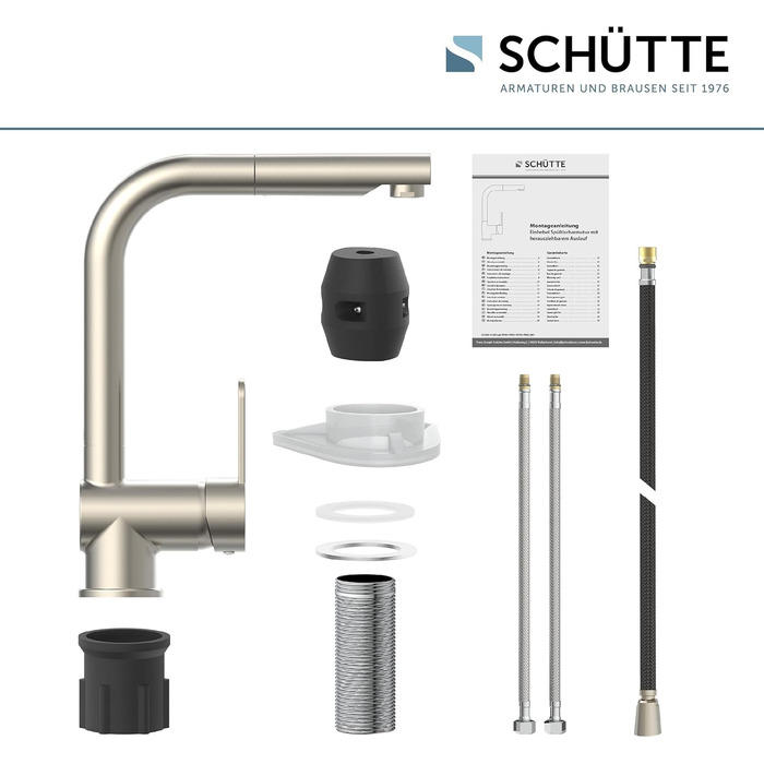 Кухонний змішувач SCHÜTTE LONDON з висувною лійкою, поворотний на 360°, з однорідним змішувачем, нержавіюча сталь, 29,8 см, високий тиск
