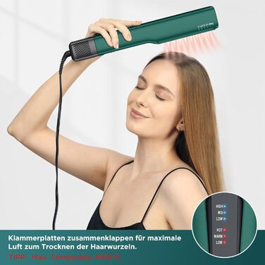 Випрямляч для волосся PARWIN PRO BEAUTY Ionen Air Glätteisen: без нагрівальних пластин, для середнього та довгого волосся (35-75 см), 1200 Вт, темно-зелений