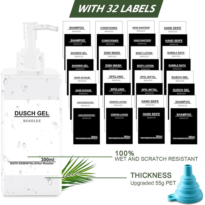 Набір дозаторів для мила Roselee (4 шт.), 300 мл, пластик, для кухні та ванної кімнати