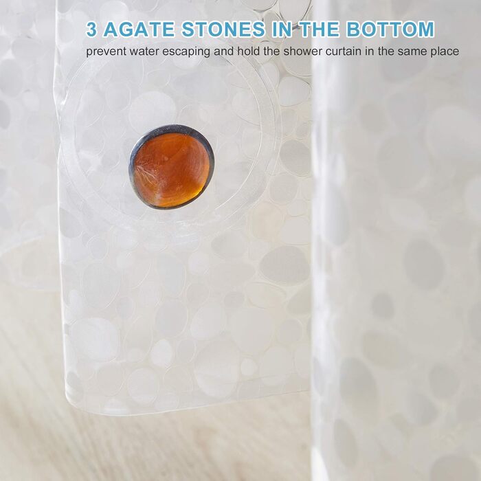 Шторка для душу Furlinic Anti-schimmel, водонепроникна, прозора, з ефектом 3D, з камінням, 120x180 см