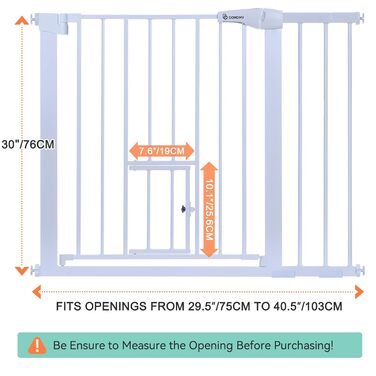 Захист для дверей COMOMY з люком для котів, 75-103см. Захист для собак та котів без свердління, автозакривання, розширюваний. Білий