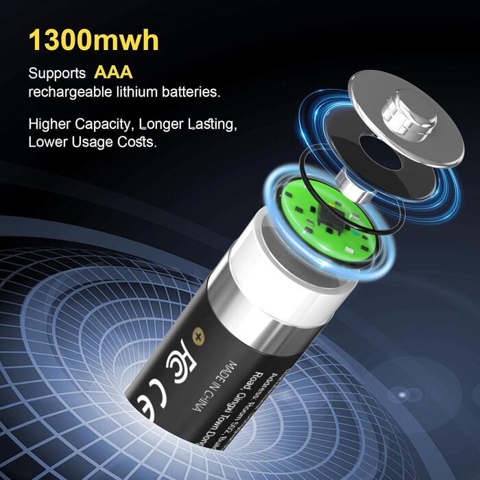 SURFOU Акумулятори літієві перезаряджувані 4 AA + 4 AAA з зарядним пристроєм, 1300 мАг, висока ємність 1.5V, з інтегрованою коробкою для зберігання та зарядки, 1600+ циклів, 8-канальний зарядний пристрій з 4 AA 3700 мАг та 4 AAA 1300 мАг