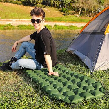 Amazon Basics Camping Sleeping Pad - Lightweight, Waterproof, with Foot Pump, 5.6 inch Thick, Olive Green