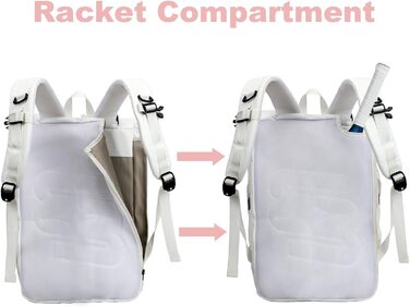 Спортивна сумка для тенісу UtiaMiaoGonGo - рюкзак для ракет, вміщує 2 ракетки та має відділення для взуття. Підходить для тенісу, бадмінтону та падел-тенісу (білий)