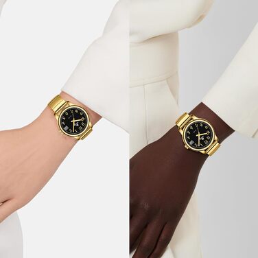 Жіночий годинник LN LENQIN: Водонепроникні годинники для жінок з нержавіючої сталі, кварцовий механізм, регульований ремінець (Золотий/Чорний)