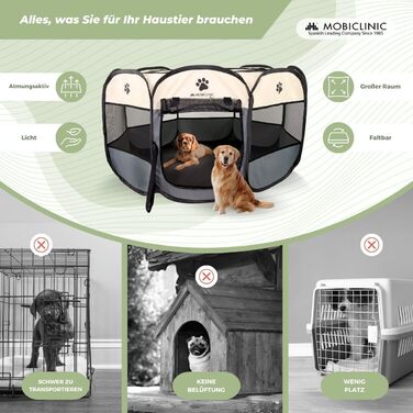 Mobiclinic® Pets: Вольєр для цуценят, розкладний, 114x114x58 см, Scooby, 2 входи, 8 вікон, сірий