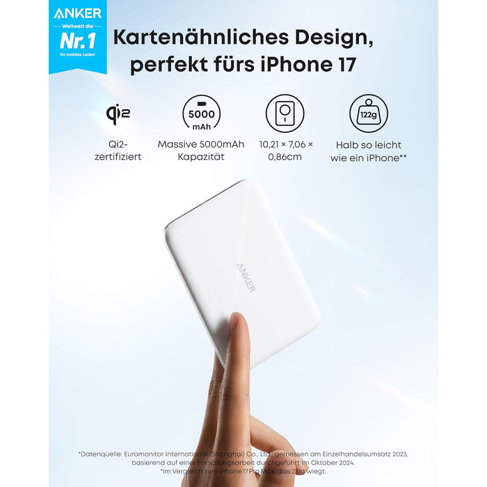 Anker Powerbank Nano: компактний 5000mAh, Qi2, MagSafe, 15W, для iPhone 16/15/14/13/12