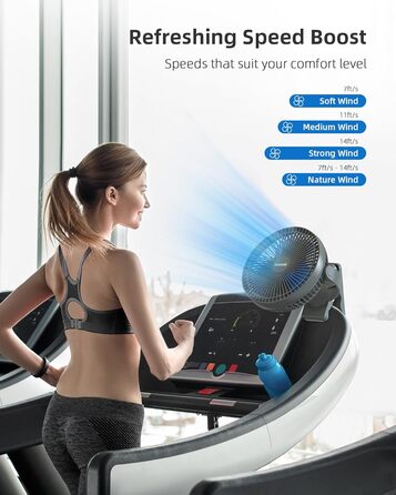 Вентилятор Koonie 10000 mAh з кліпсою, 20 см, портативний USB, акумуляторний, 4 швидкості, 360° оберт, тихий, для дому, офісу, дитячої коляски, кемпінгу, гроу-тента (блакитний)