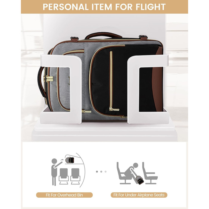 LOVEVOOK Рюкзак ручної поклажі для подорожей, 40L, чорно-сіро-коричневий. Рюкзак для жінок та чоловіків, 17.3 дюйми, водонепроникний, для авіаперельотів, кемпінгу та бізнесу