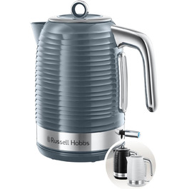 Електричний чайник Russell Hobbs Inspire 1.7л, 2400W, сірий, з високоякісною глянцевою поверхнею, з функцією швидкого кип'ятіння, знімний фільтр від накипу, індикатор рівня води, знімний кришка