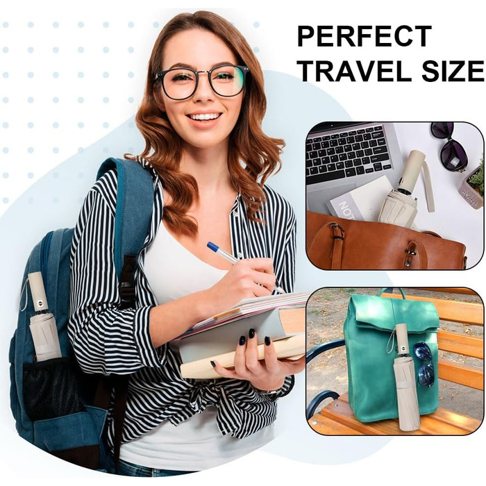 Вітростійкий автоматичний парасолька для подорожей, 12 ребер, для чоловіків та жінок (Бежевий)