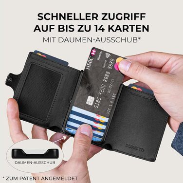 Чоловічий шкіряний гаманець PURISTO KLIK Classic Slim з відділенням для монет та RFID-захистом - компактний картхолдер для 10-14 карток (Чорний, AirTag XL)