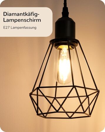 LED торшер Edishine для вітальні, 3 лампи, ретро стиль, диммування, 4W E27, металевий абажур-сітка, 2700K, висота 166 см, чорний