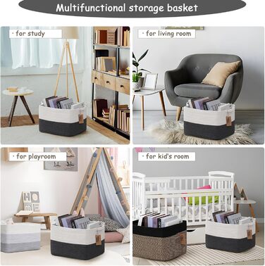 Woven cotton rope basket with handles for shelves, toys, books, fabric storage baskets for organizing, 34 x 28 x 24 cm, decorative storage basket for living room, bathroom