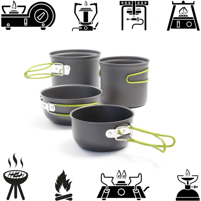 Набір посуду для кемпінгу: 16 предметів, котел, посуд для приготування їжі на відкритому повітрі