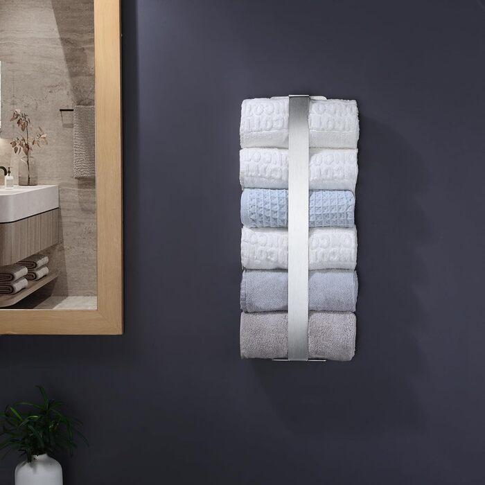 Тримач для рушників ZUNTO без свердління, для гостей, самоклеючий, бамбук, нержавіюча сталь, 40 см, матовий срібло