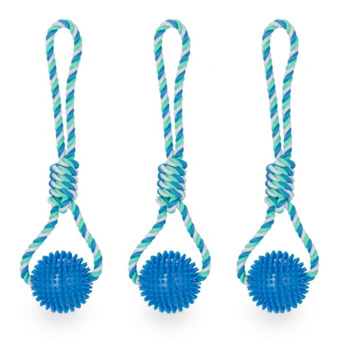Relaxdays Dog Toy Ball with Rope, 3-Piece Set