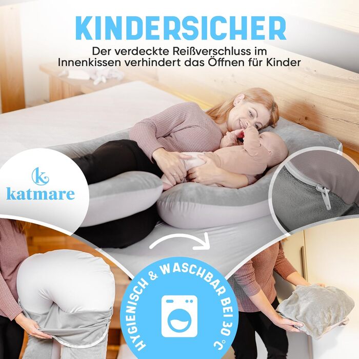 Подушка для сну на бік Katmare - вагітна подушка, подушка для годування, Body Pillow XXL з мікроперлин, знімний чохол, двостороння (зима/літо)