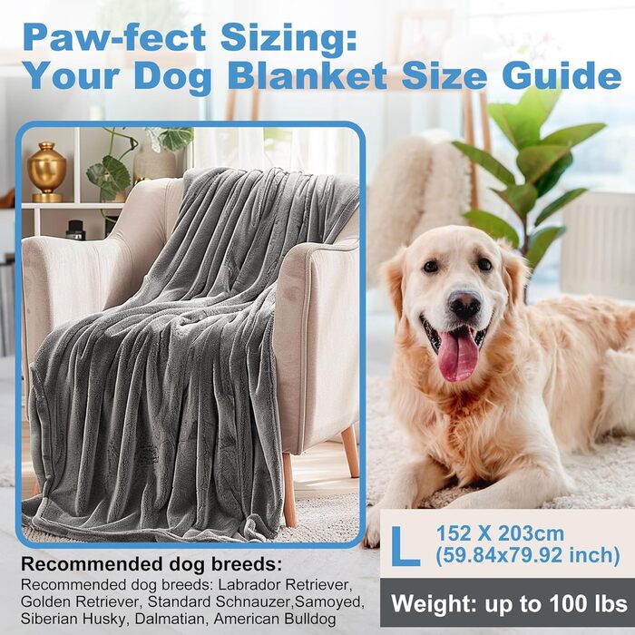 Водонепроникний коврик для собак 100x120 см, миючий фланцевий коврик для домашніх тварин для дивану, ліжка, покривала, неслизький теплий коврик, м'який та пухнастий, захист від протікання, захист меблів для маленьких та великих собак, котів (L(152x203 см)