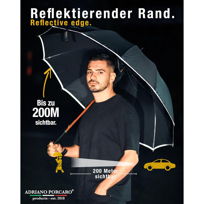 Стійкий до вітру парасолька: великий парасолька Ø120см з відбиваючим краєм, 12 спиць, з чохлом, оливковий - для чоловіків та жінок