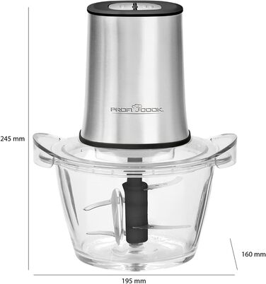 Подрібнювач ProfiCook PC-MZ 1150 з скляною чашею 1л, 2 ножі з нержавіючої сталі, 2 швидкості, функція кришення льоду