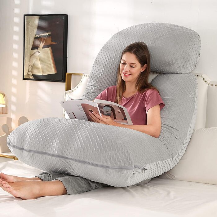 Подушка для вагітних Elover U-подібної форми, 144 см, знімний чохол, зелений (сірий світлий), поліпропілен