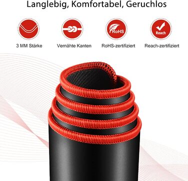 Leadsail XXL килимок для миші та клавіатури (800x300x4 мм), антивологий, преміум-текстура, для геймерів, PC, червоний