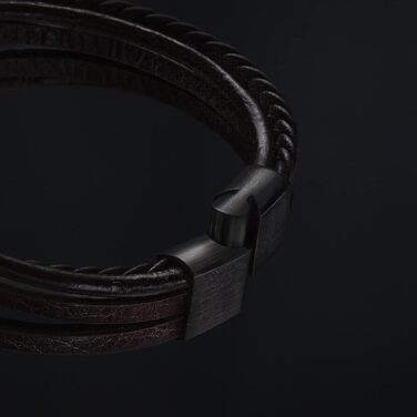 Браслет чоловічий шкіряний SERASAR Premium плетіння, коричневий, з магнітною застібкою з нержавіючої сталі, 17 см - подарункова коробка