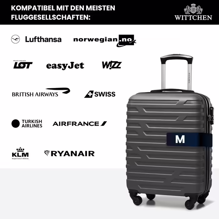 Валіза WITTCHEN A-line II для ручної поклажі, жорсткий корпус ABS, розмір S, сіра – кабінний чемодан на колесах, міцний та якісний