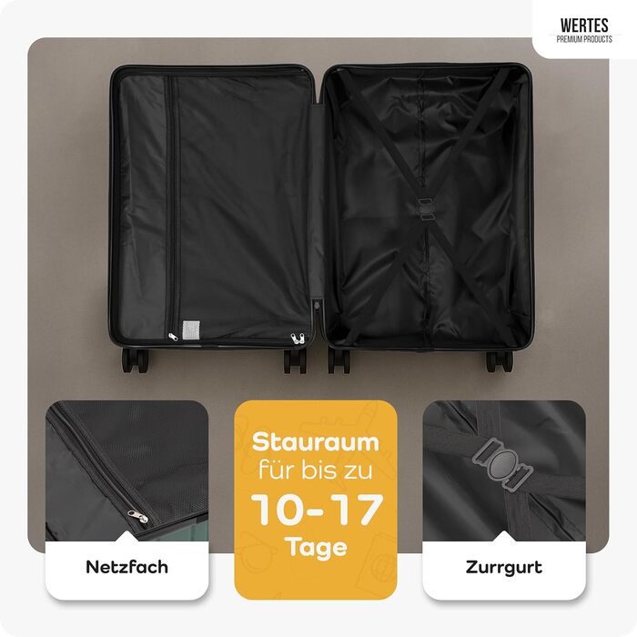 Чемодан великий 100L з TSA замком, жорсткий корпус, подвійні колеса, валіза на колесах (77см, гірчичний)