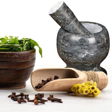 Гранітний ступка та товкачок Retoo - міцний набір для спецій та трав, сірий, 10,7x10,7 см