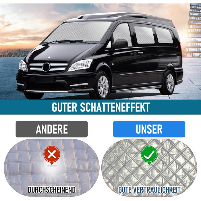 Теплоізоляційний комплект MaxAwe з 10 термоматів для Mercedes VITO II W639/Viano 2003-2014 (коротка база L2), внутрішні автошторки на лобове скло, сонцезахисні та затемнювальні термощітки