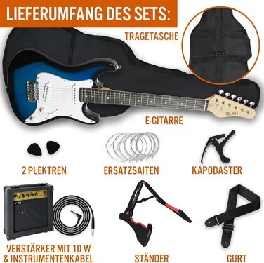 Електрогітара 3/4 розміру 3rd Avenue XF Ultimate Kit з підсилювачем 10W, тюнером, кабелем, стійкою, Gigbag, ременем, запасними струнами, медіаторами, каподастром - Початковий набір, блакитний