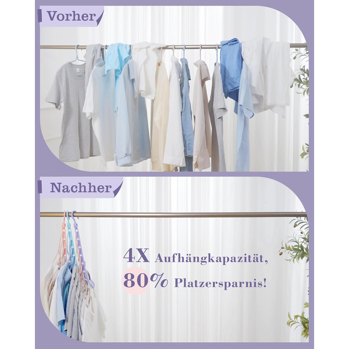 Набір вішалок для одягу Magic Hangers, 8 шт. з 6 отворами та 360° обертанням, чорний. Організатор для шафи, ідеально для студентів та дівчаток. Стабільні гачки для важкого одягу.